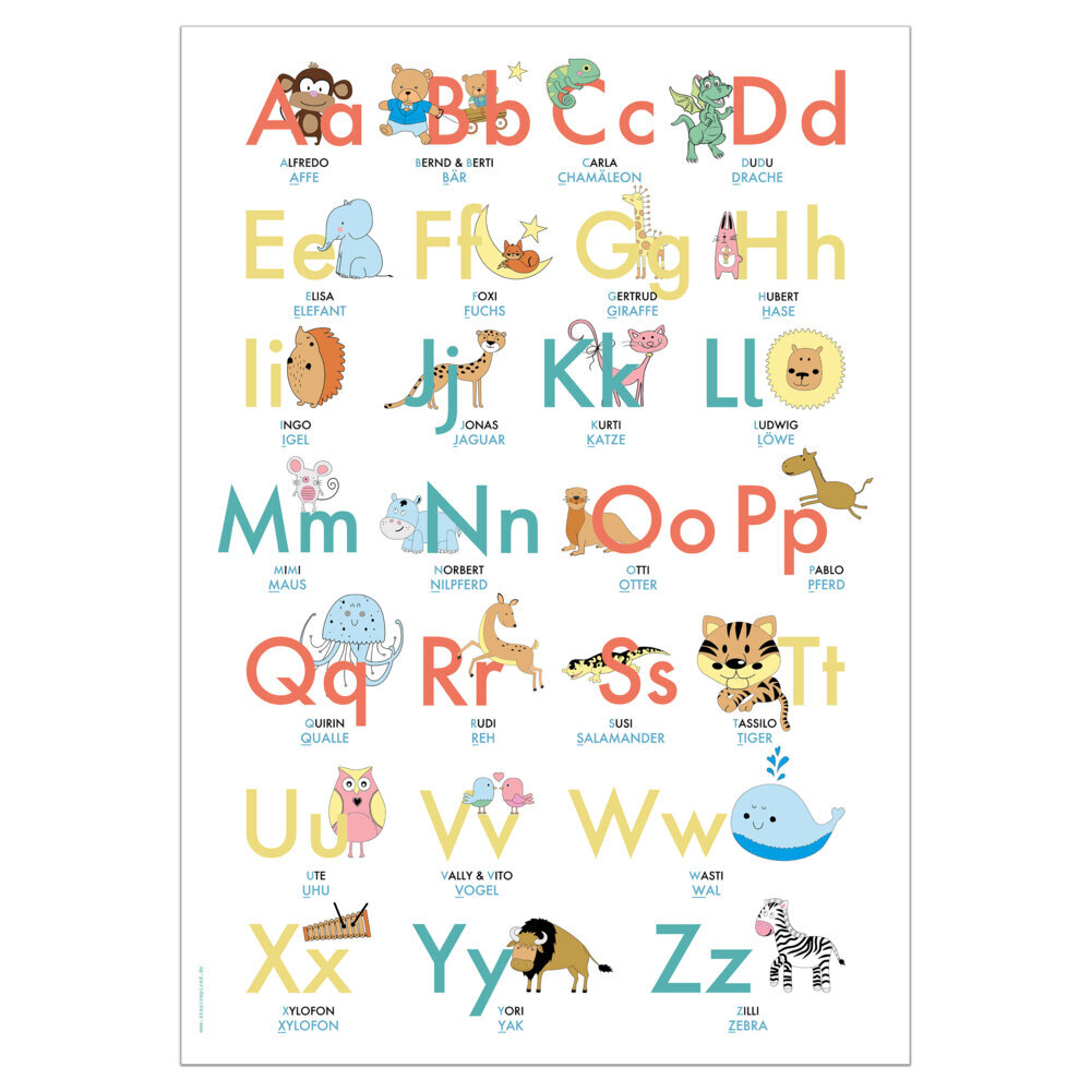 ABC Poster 70,7x100 cm | Alphabet spielerisch mit Tieren lernen | Das ABC-Lernposter mit Groß- und Kleinbuchstaben | main product photo