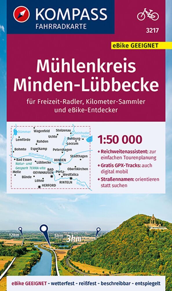 KOMPASS Fahrradkarte 3217 Mühlenkreis Minden-Lübbecke 1:50.000 main product photo