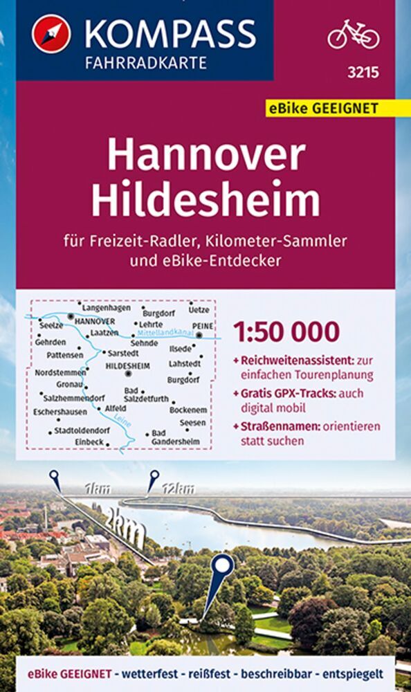 KOMPASS Fahrradkarte 3215 Hannover, Hildesheim 1:50.000 main product photo