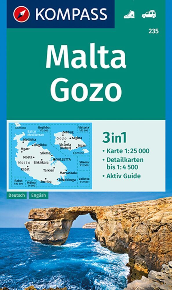 KOMPASS Wanderkarte 235 Malta, Gozo 1:25.000 main product photo