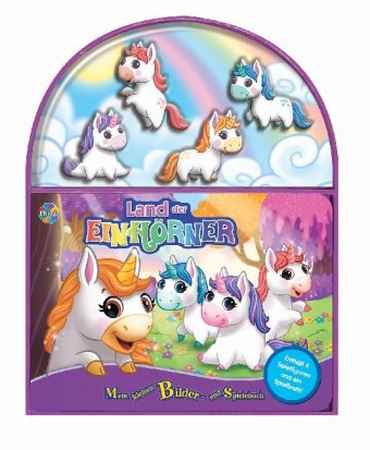 Land der Einhörner, Spielbuch + 4 Spielfiguren + ausklappbare Spielmatte