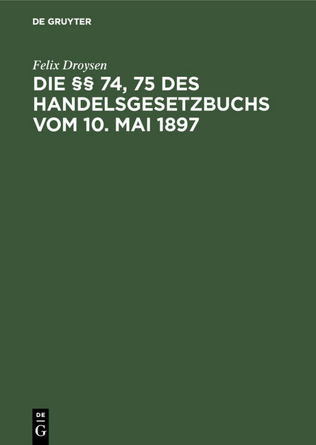 Die 74, 75 des Handelsgesetzbuchs vom 10. Mai 1897 main product photo