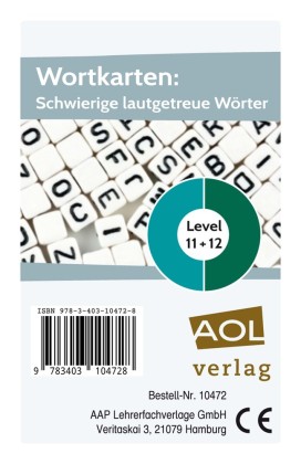 Wortkarten: Schwierige lautgetreue Wörter - Level 11+12 (Kartenspiel)