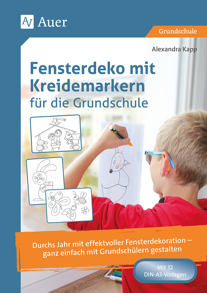 Fensterdeko mit Kreidemarkern für die Grundschule, Poster main product photo