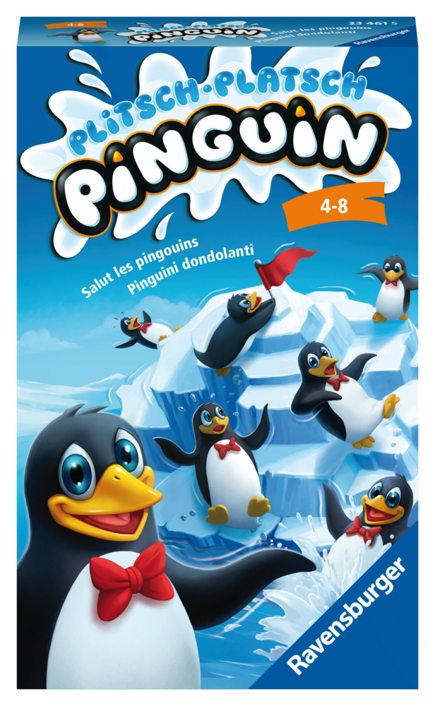 Ravensburger 23461 - Plitsch Platsch Pinguin, Mitbringspiel für 1-4 Spieler, Kinderspiel ab 4 Jahren, kompaktes Format, Reisespiel main product photo