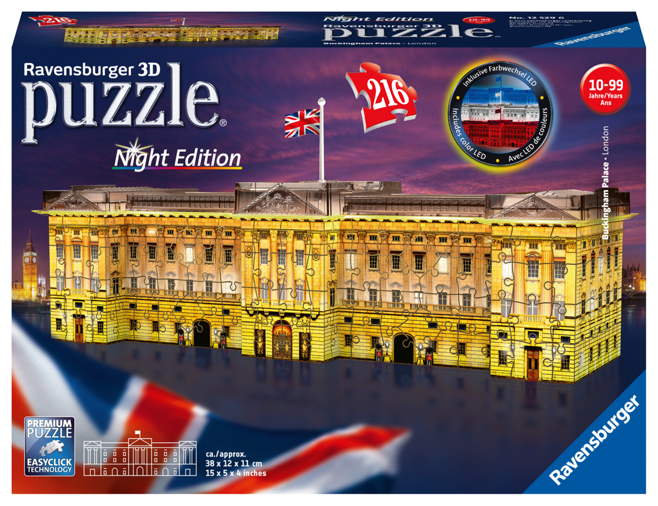 Ravensburger 3D Puzzle Buckingham Palace bei Nacht 12529 - leuchtet im Dunkeln - der Buckingham Palast zum selber Puzzeln ab 8 Jahren main product photo
