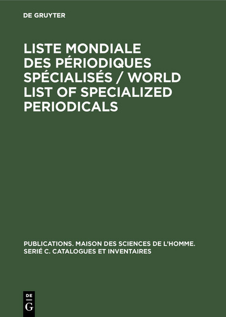 Liste mondiale des périodiques spécialisés / World list of specialized periodicals main product photo