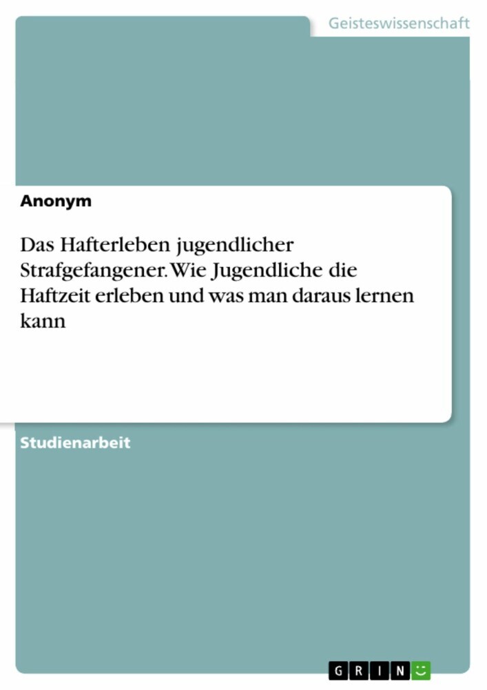 Das Hafterleben jugendlicher Strafgefangener. Wie Jugendliche die Haftzeit erleben und was man daraus lernen kann main product photo