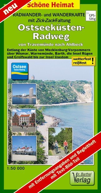 Radwander- und Wanderkarte mit Zick Zack Faltung Ostseeküsten-Radweg von Travemünde nach Ahlbeck main product photo