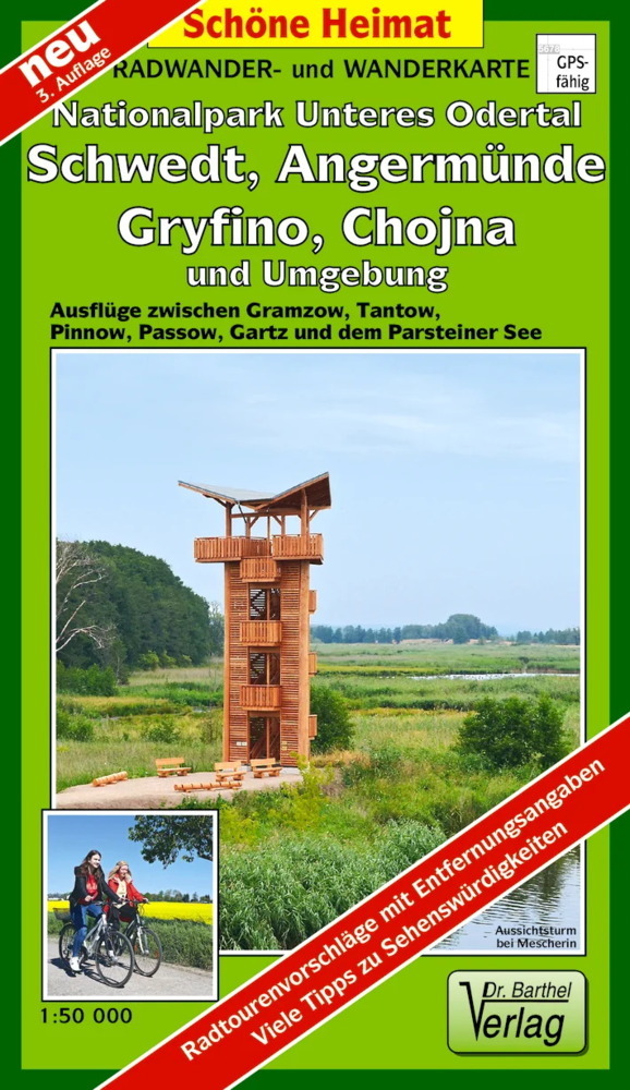 Radwander- und Wanderkarte Nationalpark Unteres Odertal, Schwedt, Angermünde, Gryfino, Chojna und Umgebung main product photo