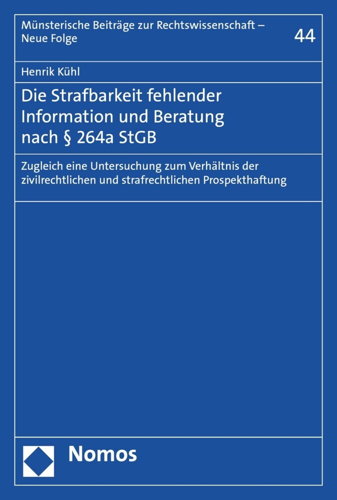 Die Strafbarkeit fehlender Information und Beratung nach 264a StGB main product photo