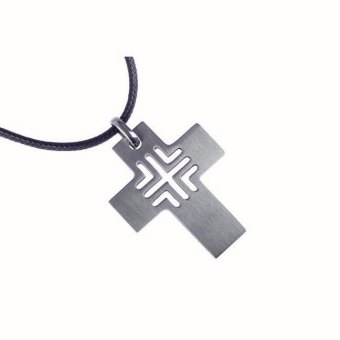 Anhänger Kreuz in Kreuz, mit brauner und schwarzer Schnur