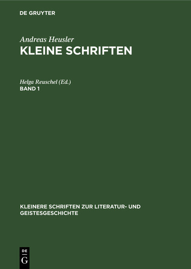Andreas Heusler: Kleine Schriften. Band 1 main product photo