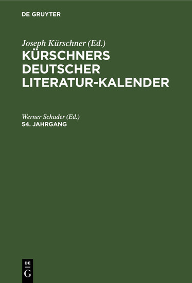 Kürschners Deutscher Literatur-Kalender. 54. Jahrgang main product photo