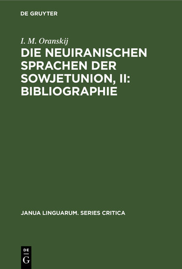 Die neuiranischen Sprachen der Sowjetunion, II: Bibliographie main product photo