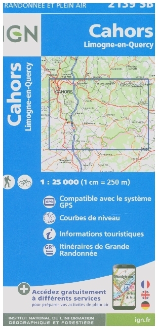IGN Karte, Serie Bleue Top 25 Cahors.Limogne-en-Quercy main product photo