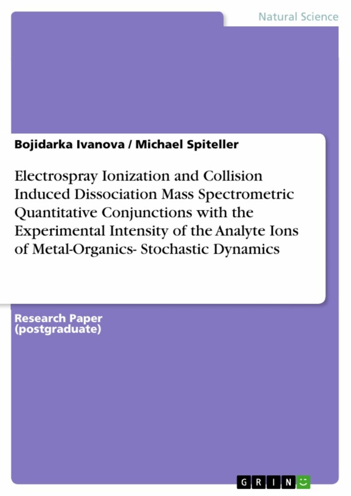 Electrospray Ionization and Collision Induced Dissociation Mass Spectrometric Quantitative Conjunctions with the Experimental Intensity of the Analyte Ions of Metal-Organics- Stochastic Dynamics main product photo