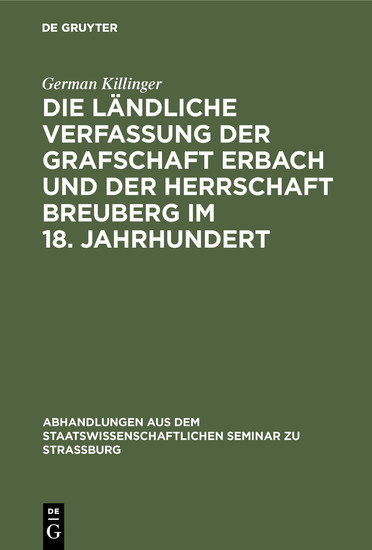 Die ländliche Verfassung der Grafschaft Erbach und der Herrschaft Breuberg im 18. Jahrhundert main product photo