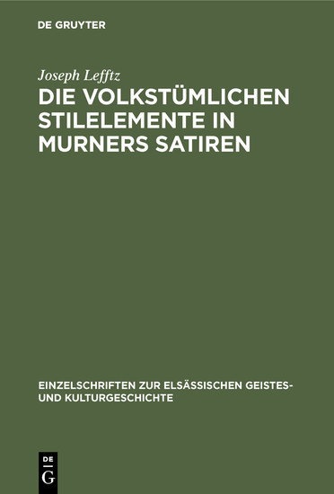 Die volkstümlichen Stilelemente in Murners Satiren main product photo