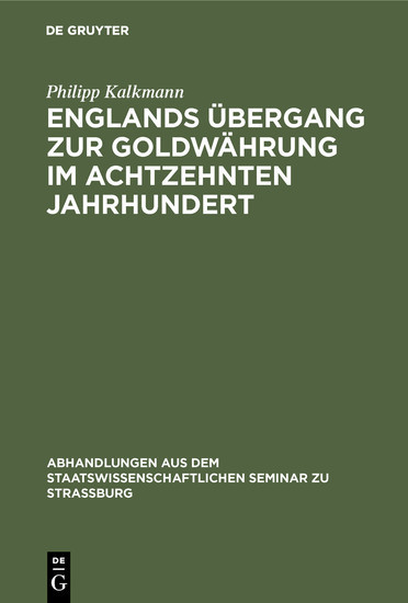 Englands Übergang zur Goldwährung im achtzehnten Jahrhundert main product photo