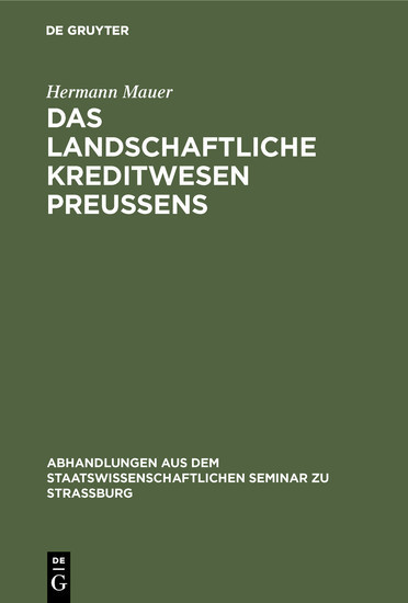 Das landschaftliche Kreditwesen Preussens main product photo