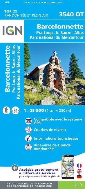 IGN Karte, Carte de randonnée (et plein air) Barcelonnette.Pra-Loup.le Sauze.Allos.Parc National du Mercantour main product photo