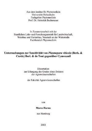 Untersuchungen zur Sensitivit&#xE4;t von Plasmopara viticola (Berk. & Curtis) Berl. & de Toni gegen&#xFC;ber Cymoxanil