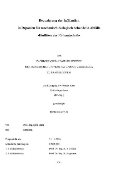 Reduzierung der Infiltration in Deponien für mechanisch-biologisch behandelte Abfälle main product photo