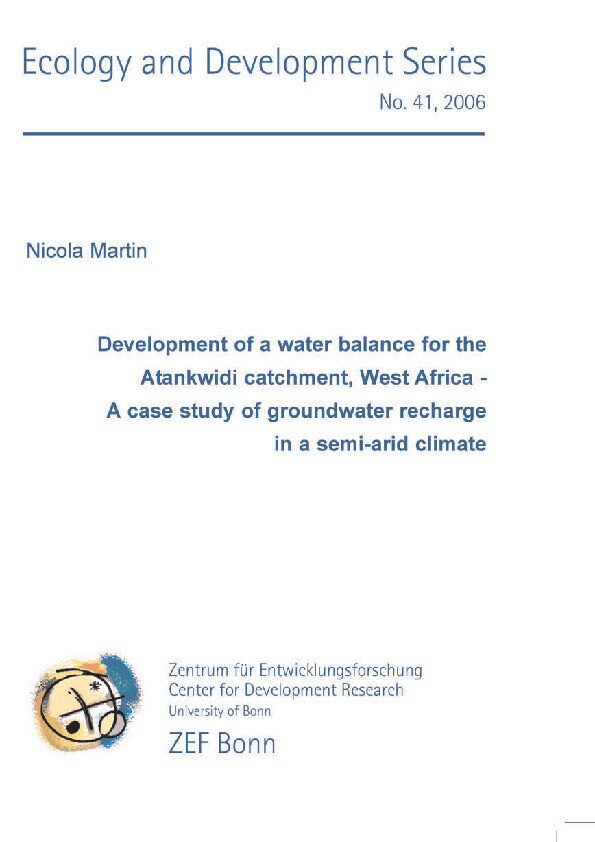 Development of a water balance for the Atankwidi catchment, West Africa - A case study of groundwater recharge in a semi-arid climate main product photo