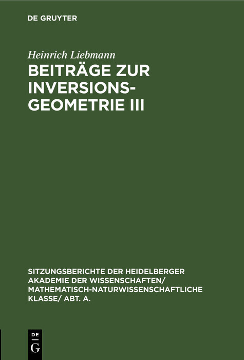 Beiträge zur Inversionsgeometrie III main product photo