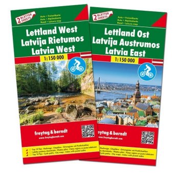 Freytag & Berndt Auto + Freizeitkarte Lettland, Autokarten Set 1:150.000, Top 10 Tips, 2 Blätter