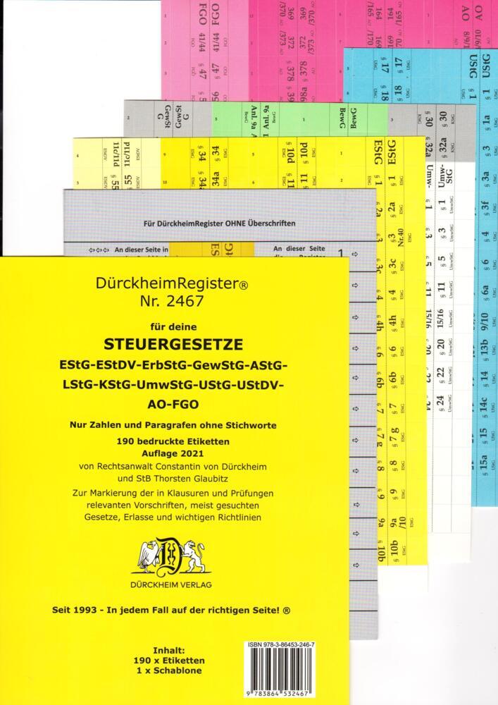 DürckheimRegister® STEUERGESETZE: Zahlen und §§, OHNE Stichworte main product photo