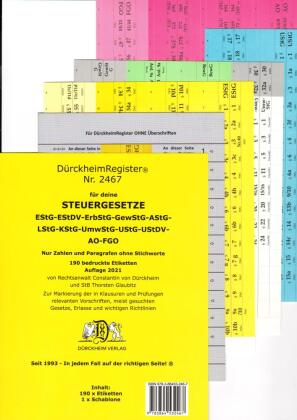 DürckheimRegister® STEUERGESETZE: Zahlen und §§, OHNE Stichworte
