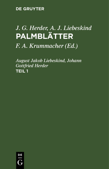 J. G. Herder; A. J. Liebeskind: Palmblätter. Teil 1 main product photo