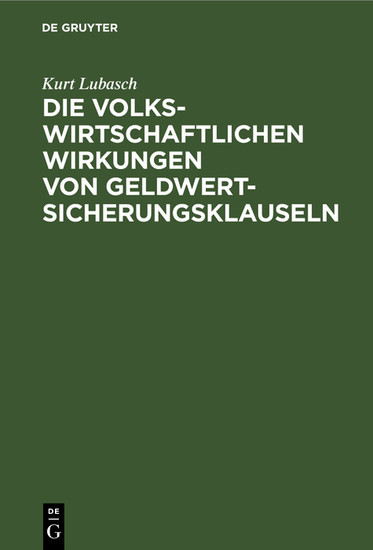 Die volkswirtschaftlichen Wirkungen von Geldwertsicherungsklauseln main product photo