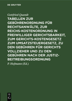 Tabellen zur Gebührenordnung für Rechtsanwälte, zur Reichskostenordnung in freiwilliger Gerichtsbarkeit, zum Gerichtskostengesetz zum Umsatzsteuergesetz, zu den Gebühren für Gerichts vollzieher und zu den Gebühren nach der Justizbeitreibungsordnung
