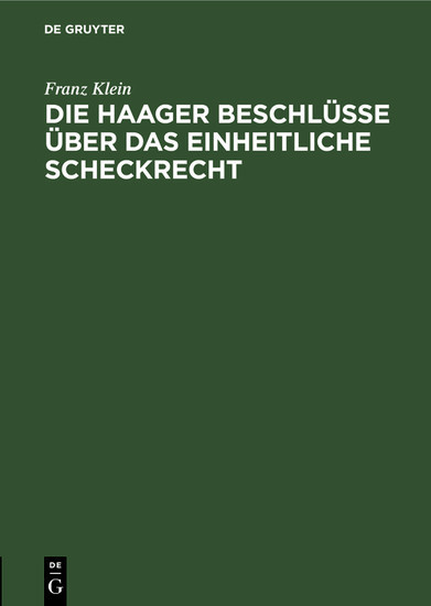Die Haager Beschlüsse über das einheitliche Scheckrecht main product photo