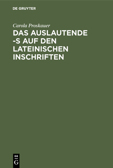 Das auslautende -s auf den lateinischen Inschriften main product photo