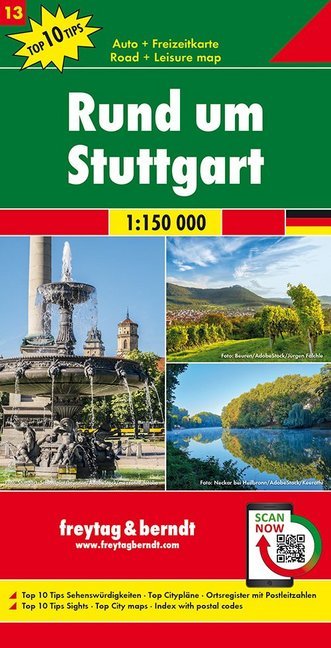Freytag & Berndt Auto + Freizeitkarte Rund um Stuttgart, 1:150.000, Top 10 Tips main product photo