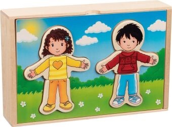 Anziehpuppenpuzzle Junge und Mädchen im Holzkasten (Kinderpuzzle)
