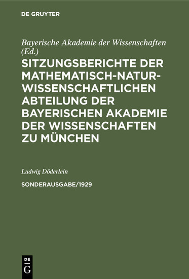Sitzungsberichte der Mathematisch-Naturwissenschaftlichen Abteilung der Bayerischen Akademie der Wissenschaften zu München. Sonderausgabe/1929 main product photo