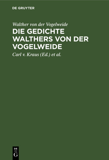 Die Gedichte Walthers von der Vogelweide main product photo