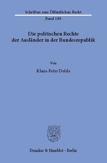 Die politischen Rechte der Ausländer in der Bundesrepublik. main product photo