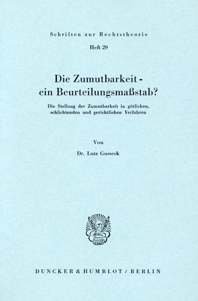Die Zumutbarkeit - ein Beurteilungsmaßstab? main product photo