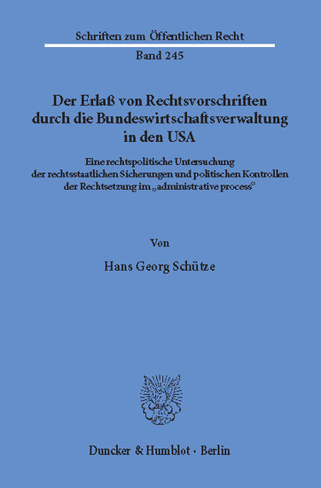 Der Erlaß von Rechtsvorschriften durch die Bundeswirtschaftsverwaltung in den USA. main product photo