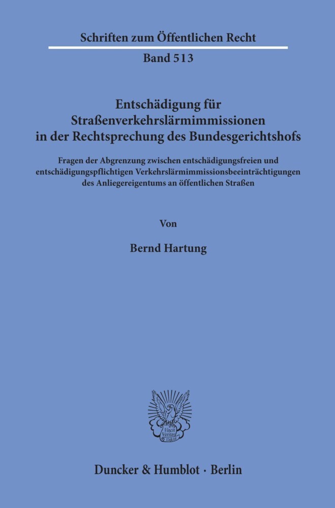 Entschädigung für Straßenverkehrslärmimmissionen in der Rechtsprechung des Bundesgerichtshofs. main product photo