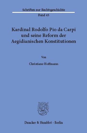 Kardinal Rodolfo Pio da Carpi und seine Reform der Aegidianischen Konstitutionen. main product photo