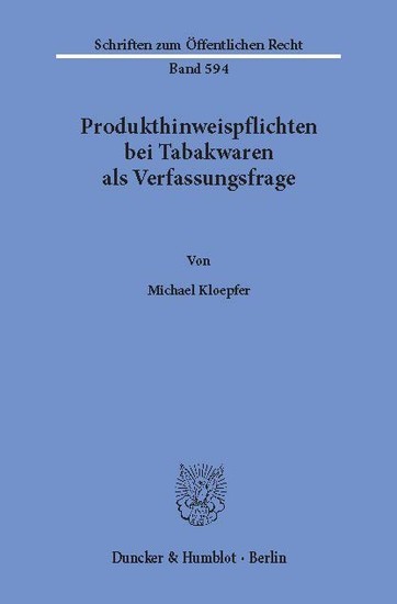 Produkthinweispflichten bei Tabakwaren als Verfassungsfrage. main product photo