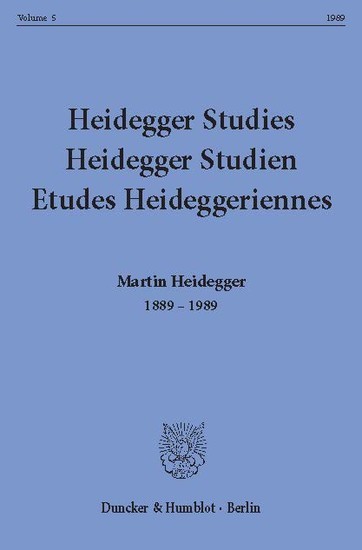 Heidegger Studies / Heidegger Studien / Etudes Heideggeriennes. main product photo