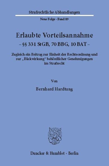Erlaubte Vorteilsannahme - 331 StGB, 70 BBG, 10 BAT. main product photo